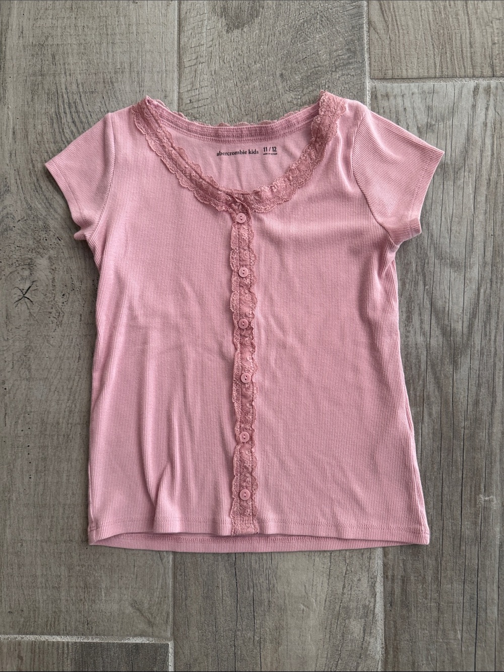 abercrombie kids Light Pink Lace-Trim Short Sleeve Tee